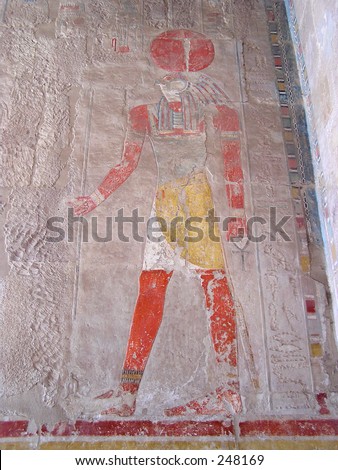 wall paint showing god Ra Horakhty, on Karnak temple, Egypt