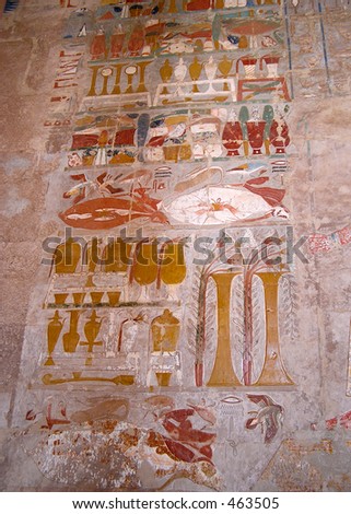 hieroglyphs and ceiling paints  in Hatshepsout  temple  Deir el-Bahari (Thebes), Egypt, Africa