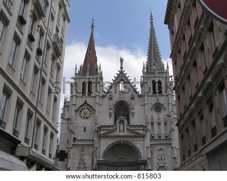 Gothic church of St Nizier, Lyon France, built mainly in the 14th century. Located at the heart of the Presqu\'ile, this church was originally erected in memory of the Lyon martyrs.