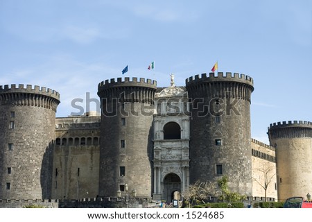 Detail of the Castle Nuovo\' s (New Castle) Arc of Triumph  front door, middle age fortress Naples, Italy