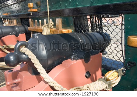 close view of  a cannon in the civil war ship USS Constitution, Boston, Massachusetts
