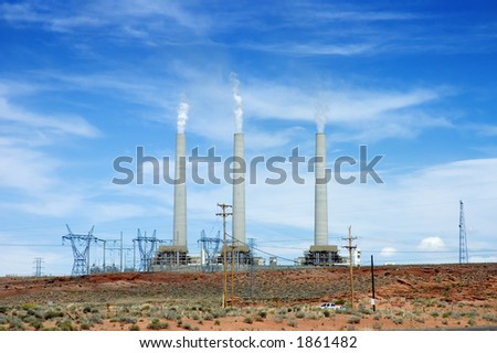 Navajo coal-fired power plant, 2280 megawatts ,Page, Arizona ,USA. The Plant emits 19.9 million tons of CO2 per year, placing it among the top 12 \