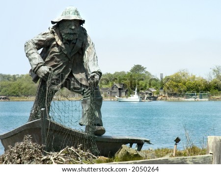 Memorial  fisherman statue on Woodley Island, Humboldt county , dedicated as a memorial to fishermen lost at sea, California, USA