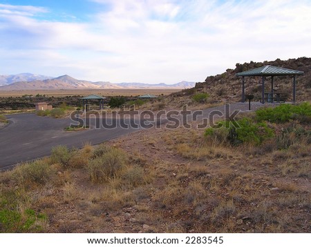 recreation area  of Valley of Fires or Malpais area adjacent to Malpais Lava Flow, New Mexico, USA. The valley was covered by lava on two occasions
