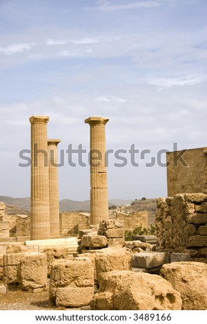 close view of Athena temple in Acropolis of Lindos ,Turkey. Greece