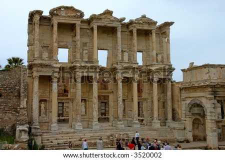 ancient Celsius Library of  Ephesus,erected in 110 AD \
\
The columns in front were  designed to produce an optical illusion that the building front looks wider than it actually is.