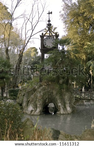 Hydrochronometer or Water clock in the beautiful Villa Borghese Park, Rome, Italy. Water clock in the Borghese gardens has been restored to full working order after decades of inactivity