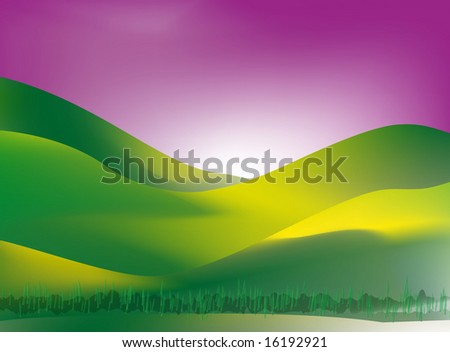 sunny grass landscape at sunset, vector and mesh, nice background for landscape