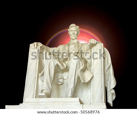 Abraham Lincoln statue illuminated at the Lincoln Memorial, Washington DC