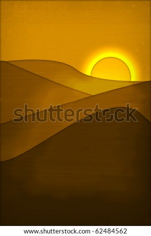 sunset over mountains in Quebec province, Canada over a textured background