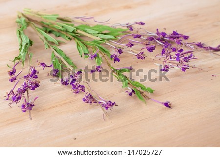 Dried flowers willow-herb on wooden table
