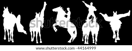 Silhouettes of the Cossacks on horseback on black background