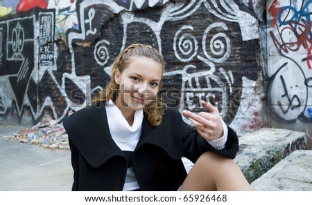 stock photo Naughty cute teen girl in boondocks