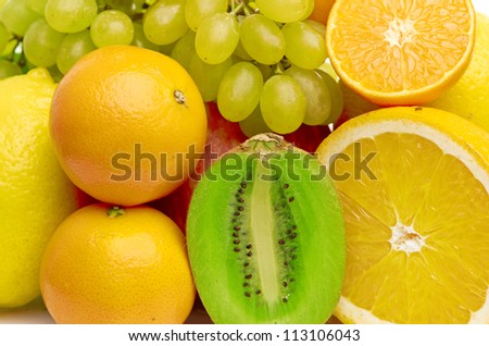 mixed fruits  background kiwi oranje apple lemon
