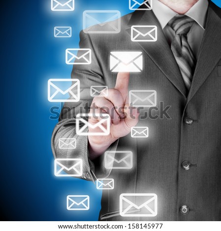 Man hand pressing mail symbol.