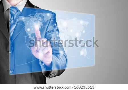 business man touch world map and connection