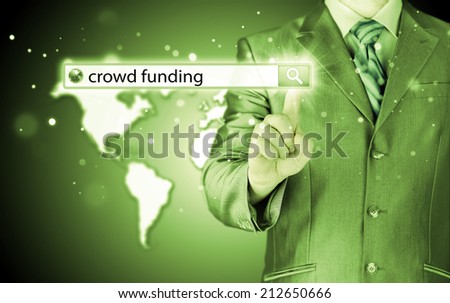 Businessman and crowd funding in search bar