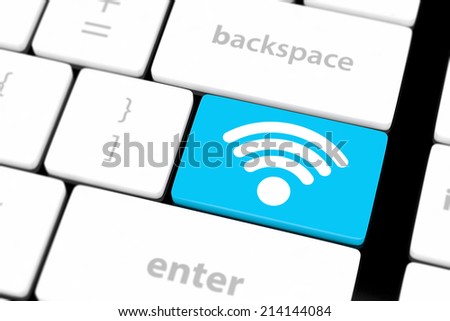 wifi concepts, with message on enter key of computer keyboard.