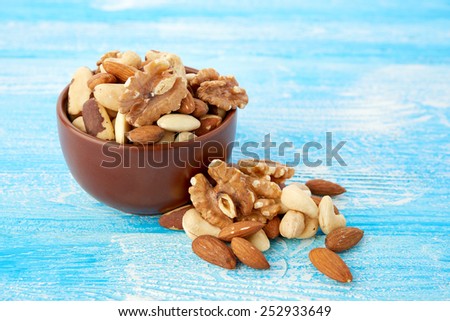 Mix nuts  on wooden background