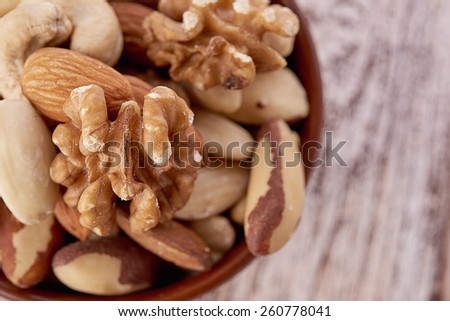 Mix nuts  on wooden  background