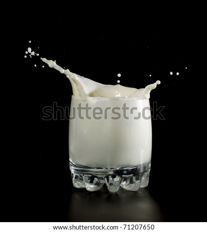 Splash in a milk glass on black background