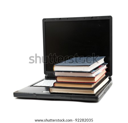 Concept illustrating evolution from books to computers isolated on white