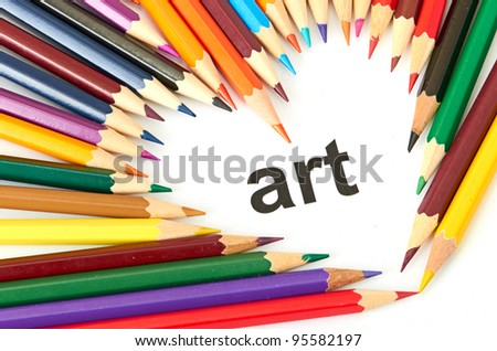 Multicolored pencils love art isolated on white background