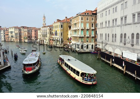 VENICE, ITALY - SEPT 21, 2014: View on the Grand Canal in Venice from Rialto bridge  The Grand Canal is the largest canal in Venice, Italy.