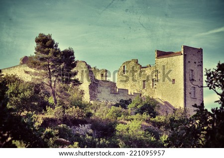 Ruined castle of the Marquis de Sade  in village Lacoste, Provence, France