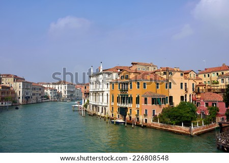 View on the Grand Canal in Venice from Accademia bridge at morning. The Grand Canal is the largest canal in Venice, Italy.