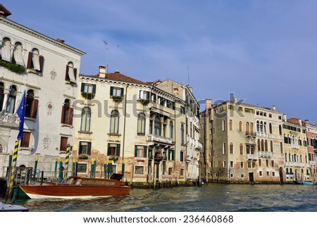 Grand Canal  in Venice  at sunset. The Grand Canal is the largest canal in Venice, Italy.