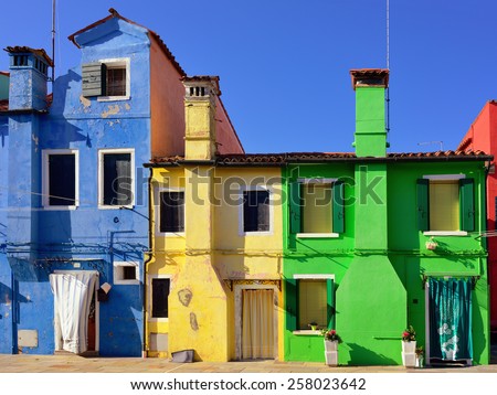 Colorful houses on the famous island Burano. Venice and the Venetian lagoon are on the UNESCO World Heritage List