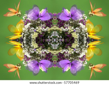 Beautiful symmetric composition with butterflies and flowers