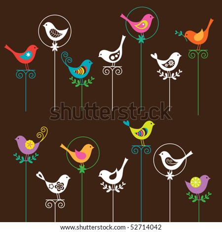 Vector illustration of a colorful bird collection. I also have a matching flower set. Please see my portfolio.