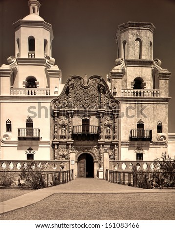 Spanish mission San Xavier del Bac started in 1692 by Spanish missionaries in the Americas