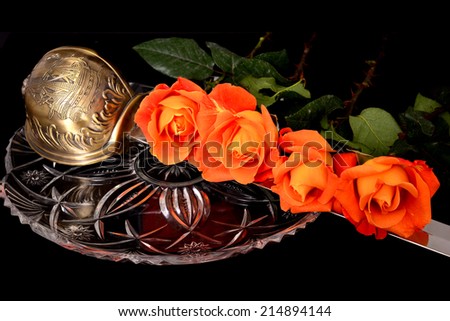 Sword and rose on crystal symbolizing war and peace