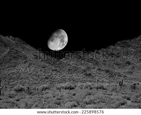 Desert moon over the southwestern USA desert and mountains