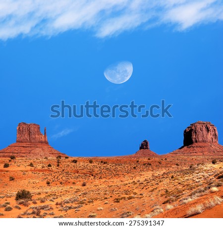 Large gibbous moon over Monument Valley Arizona