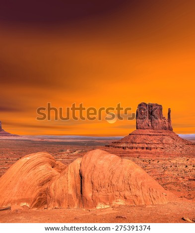 Monument Valley Arizona with evening sunset skies