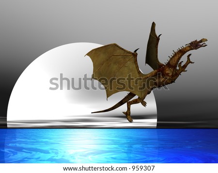 Dragon flying at moonrise