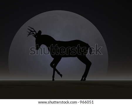Deer silhouetted by the rising moon