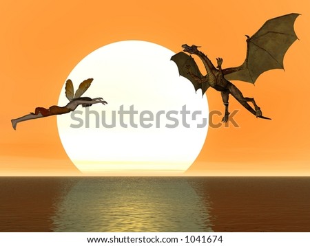 A fairy and dragon about to meet