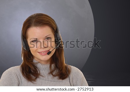 Lovely brunette woman working at help desk