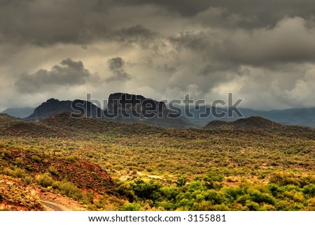 Dramatic desert mountains with a storm approaching