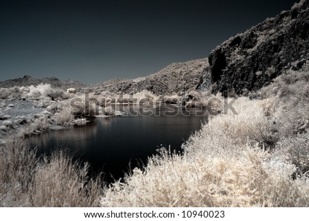 Moonlight river in the winter Arizona desert mountains