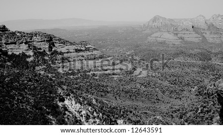 Old time image of Desert Mountains and rock formations at sedona arizona black and white