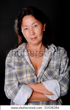 stock photo Isolated lovely and sexy mature Asian girl