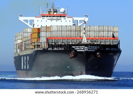 VALENCIA, SPAIN -?? APRIL 09: Bow view of the container ship \