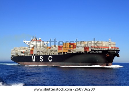 VALENCIA, SPAIN -?? APRIL 09: Starboard side view of the container ship \
