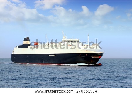 Roro ship sailing in open waters